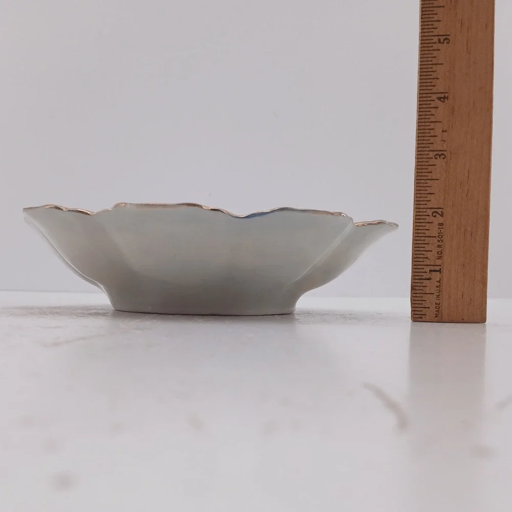 VTG Hand Painted Porcelain Scalloped Dish Blue Floral Gold Trim Japan Plate Bowl